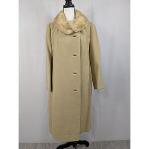 Vtg Beige Boucle Coat Fur Collar Carnivale Country Tweed Old Money Formal A056